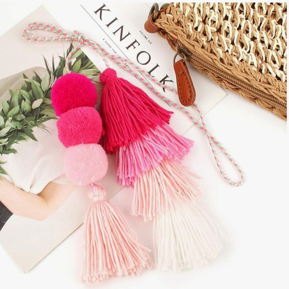 Colorful Pink Tassel Bag Charm - Picture 2 of 9